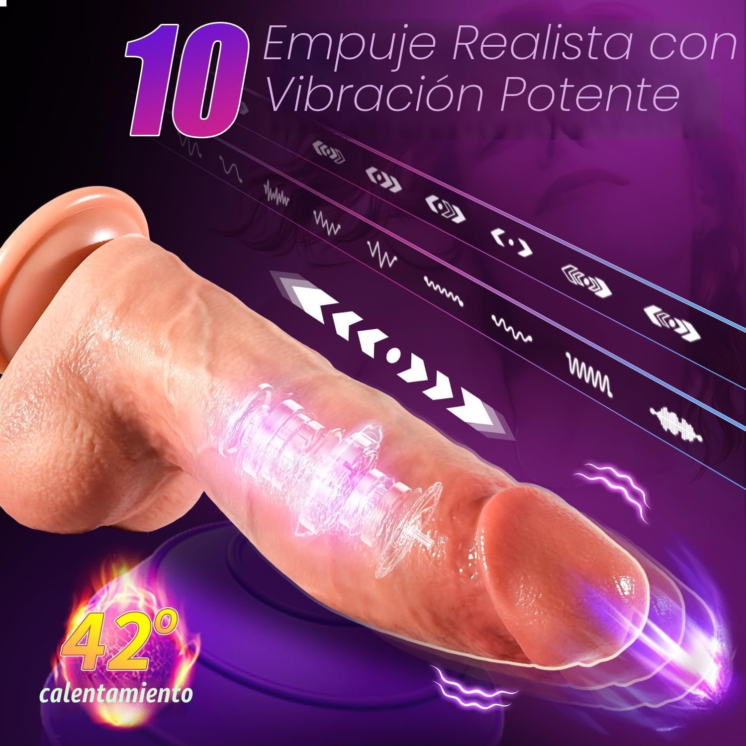Consolador Realista 21cm con Movimiento de Empuje y Vibración — Calor Corporal