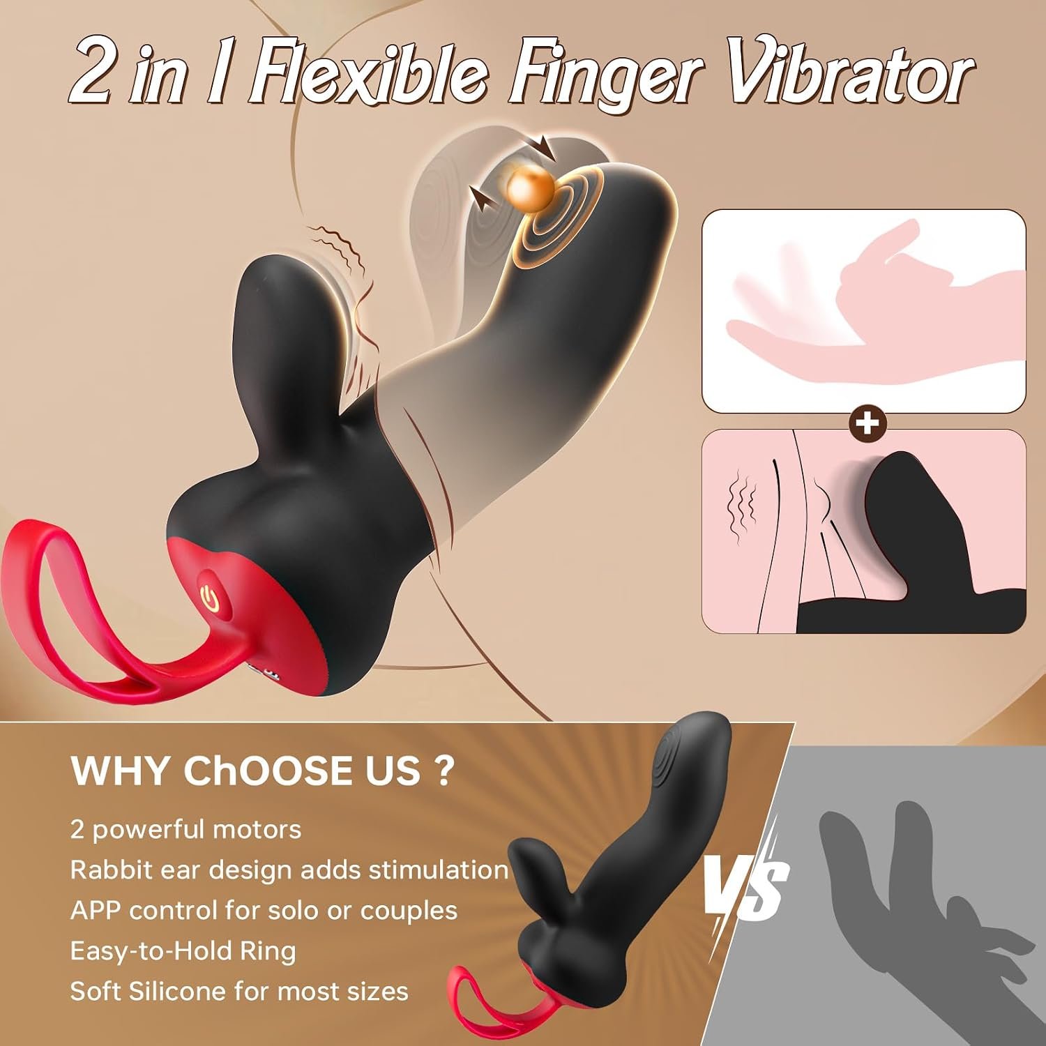 Vibrador de Dedo 2 en 1 con Estimulación Dual de Punto G y Clítoris - Control App