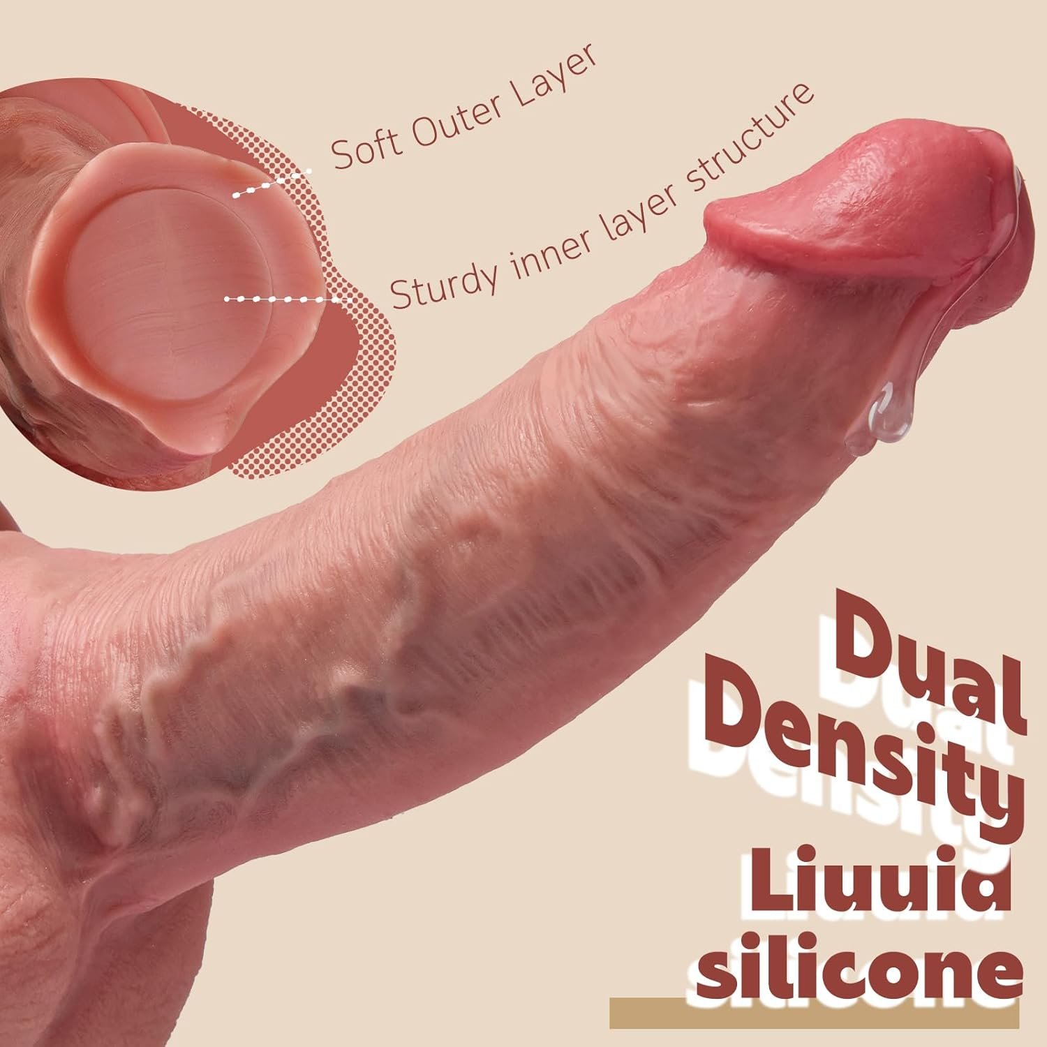 Dildo Realista 22cm de Silicona Doble Densidad con Ventosa y Compatible con Arnés