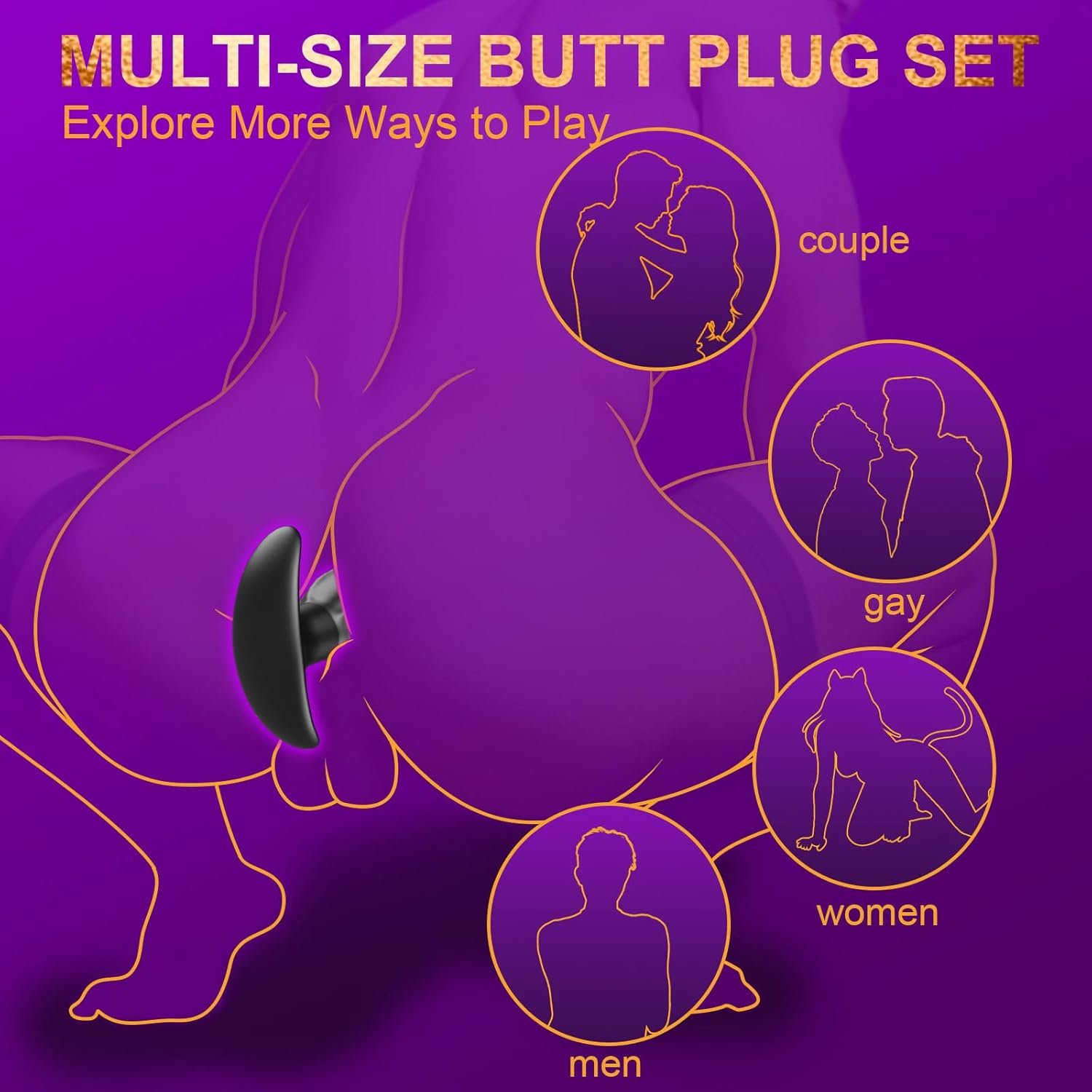 Kit de 4 Plugs Anales de Silicona Progresivos con Base en T de Seguridad