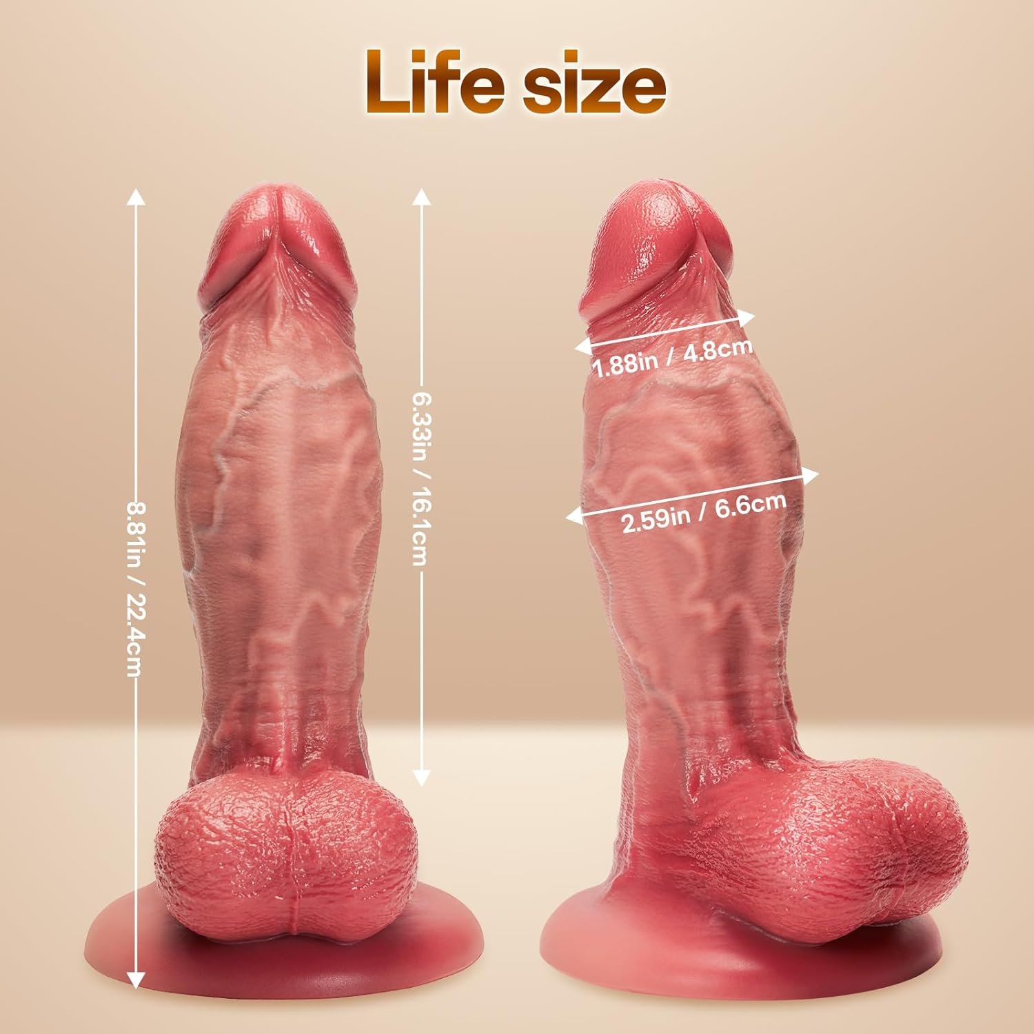 Dildo Hiperrealista de Silicona  23 cm con Ventosa Extrafuerte
