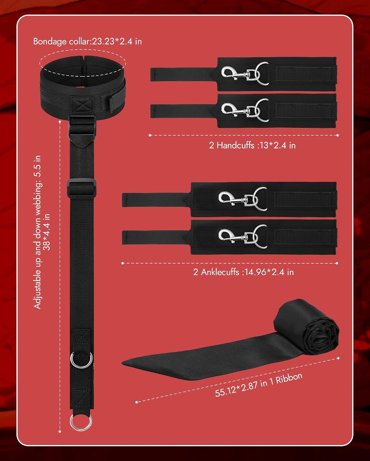 Kit de Bondage BDSM Ajustable de Cuello a Muñeca y Tobillo - Image 2