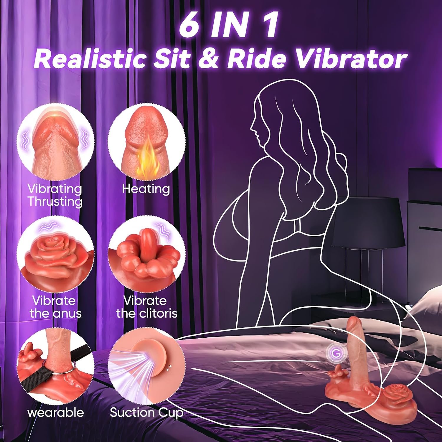 Consolador de Montar Realista con Empuje Automático — 9 Modos de Vibración - Image 4