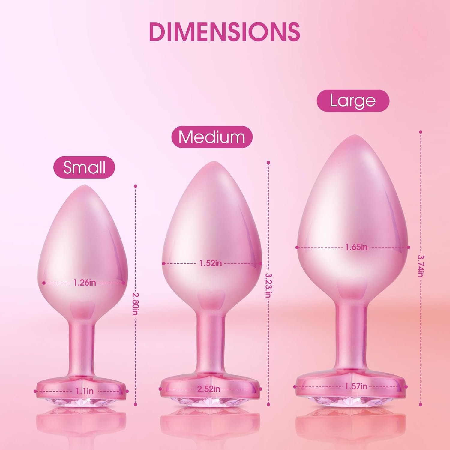 Kit de Plugs Anales Metálicos de 3 Tamaños — Base de Diamante Rosa