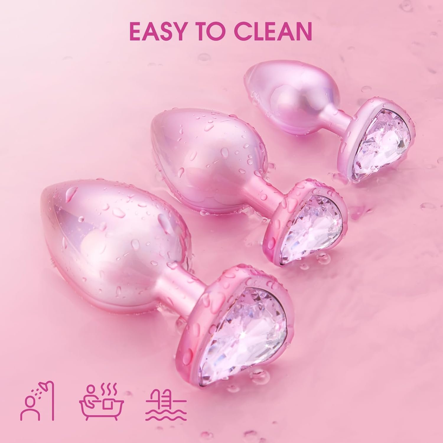 Kit de Plugs Anales Metálicos de 3 Tamaños — Base de Diamante Rosa