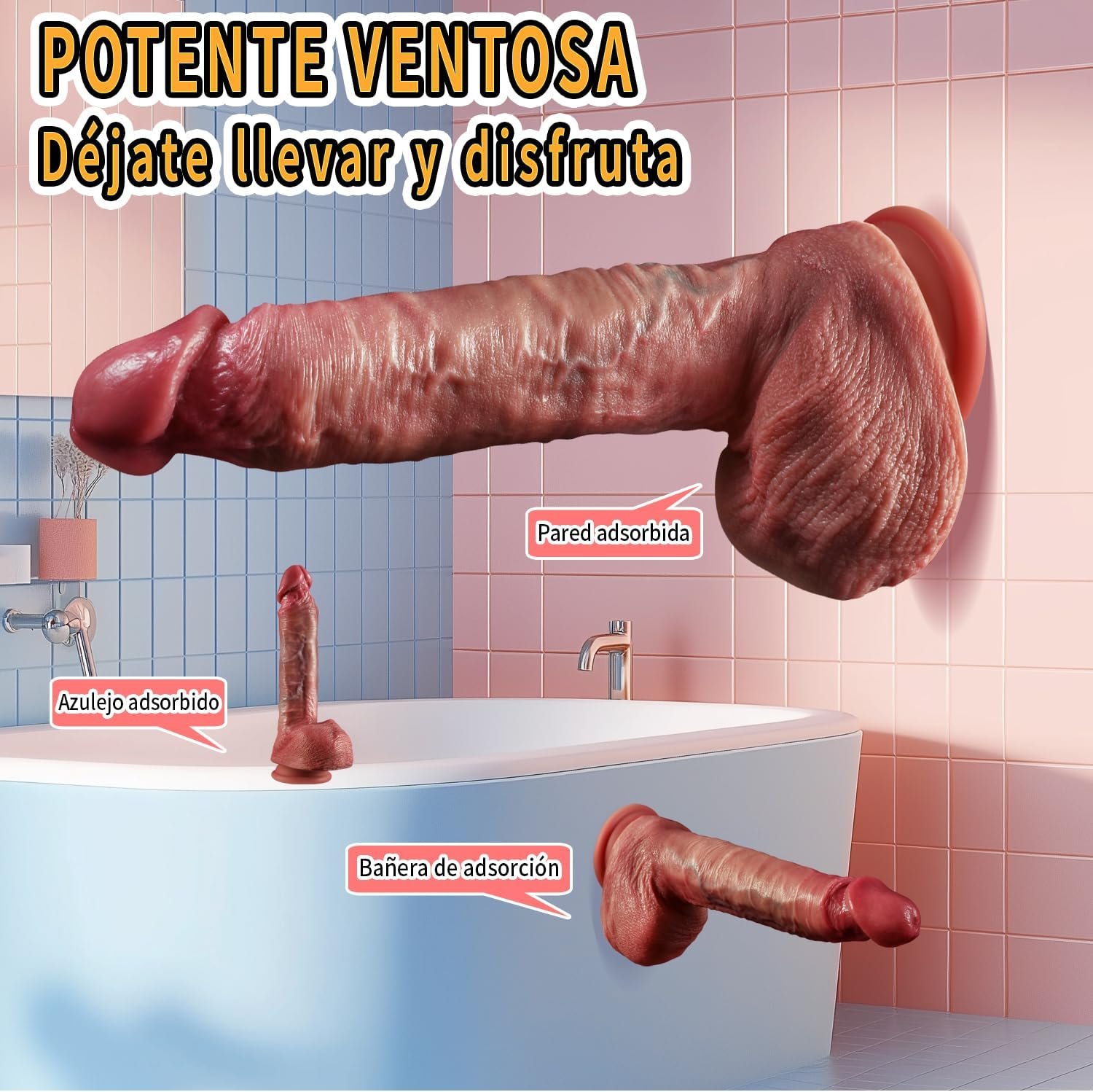 Consolador Realista 22cm con Vibración y Empuje Automático, Incluye funcion de Calor