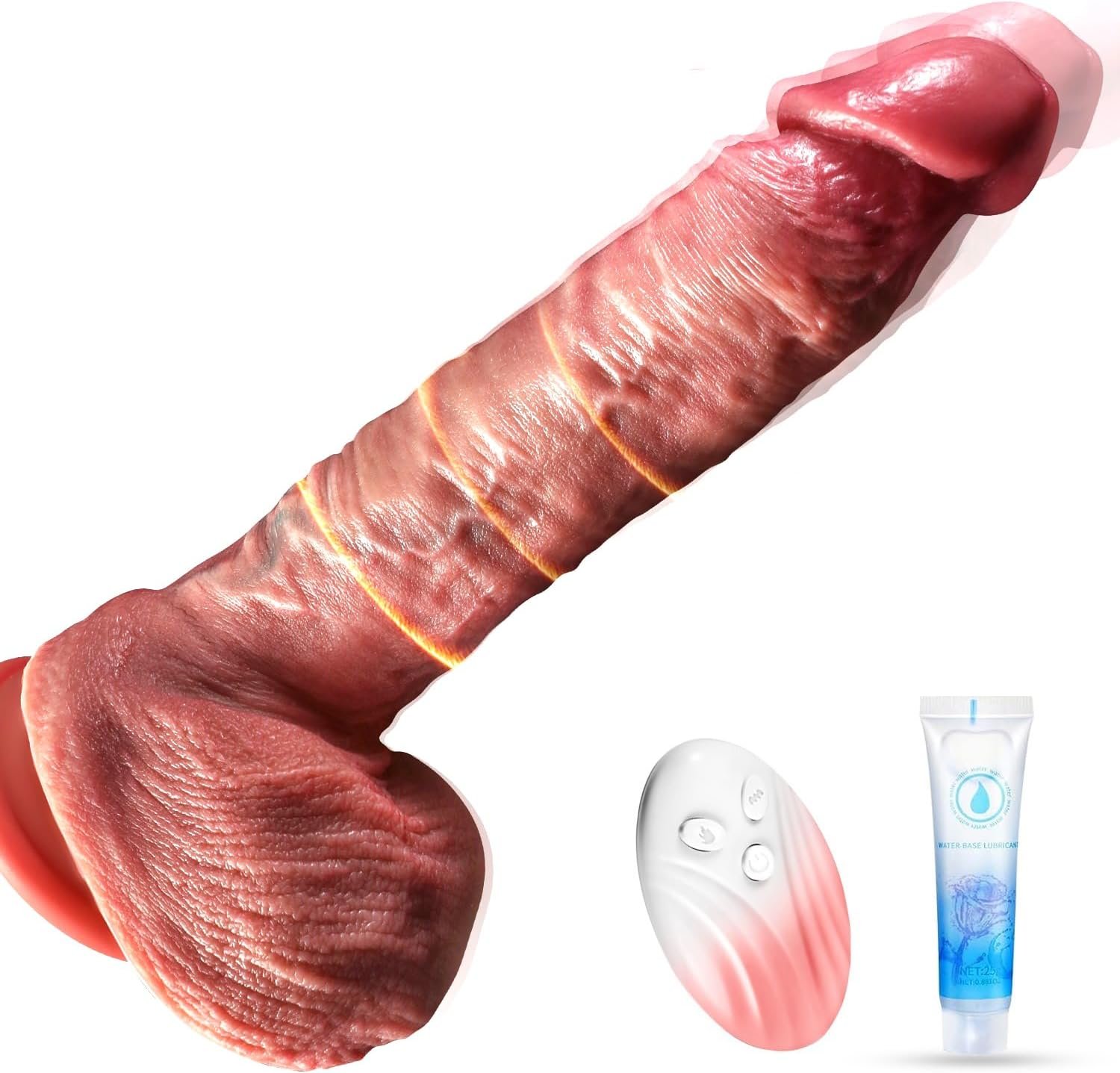 Consolador Realista 22cm con Vibración y Empuje Automático, Incluye funcion de Calor