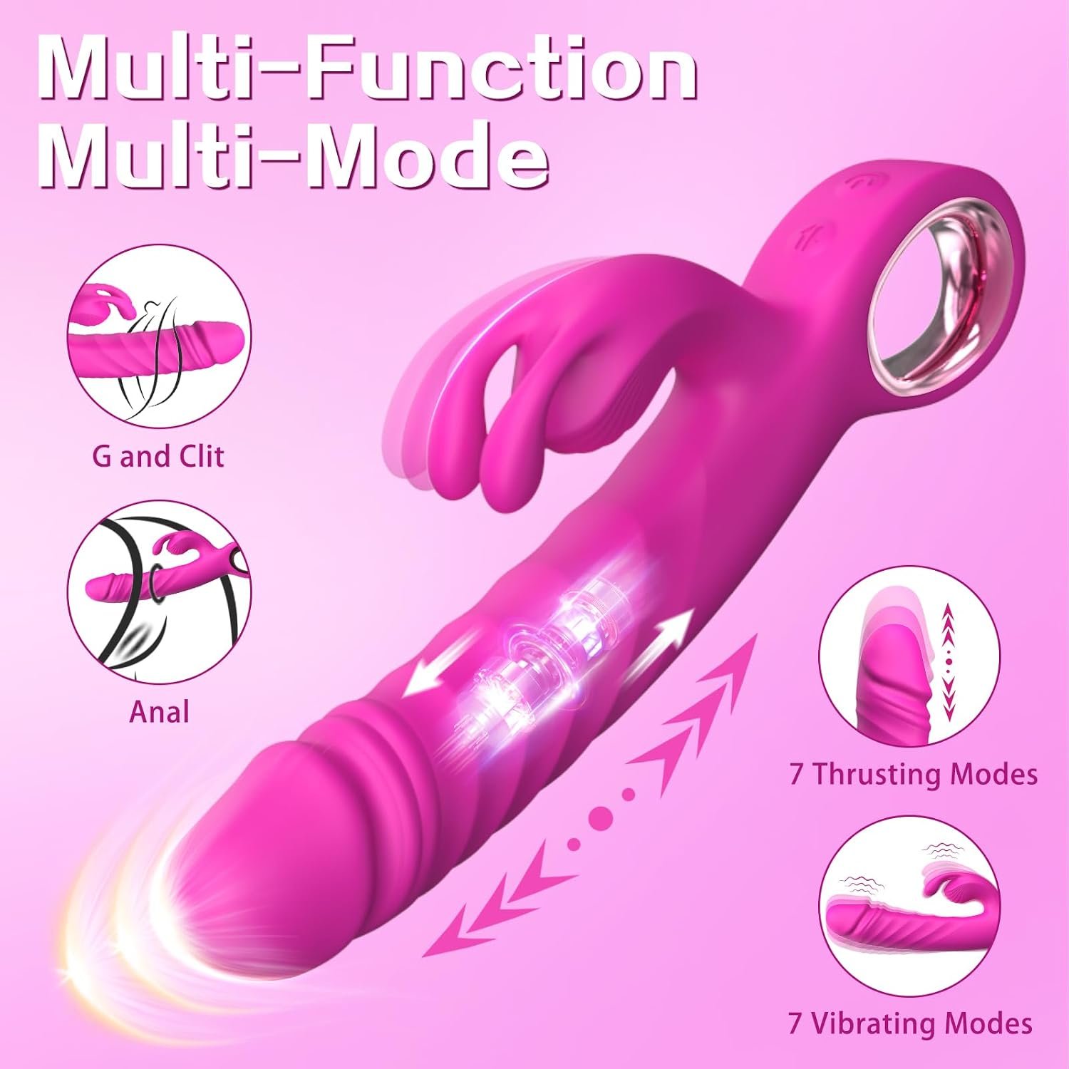 Vibrador Rabbit con Empuje Automático y Estimulador de Clitoris - 7 Modos de Empuje