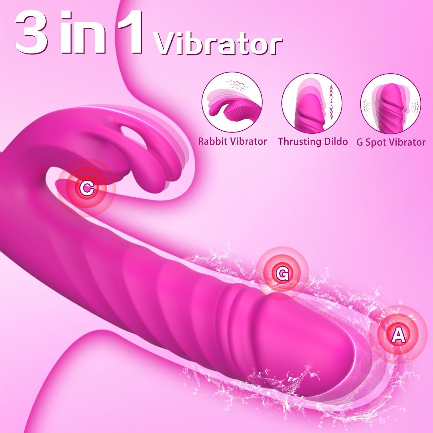 Vibrador Rabbit con Empuje Automático y Estimulador de Clitoris - 7 Modos de Empuje