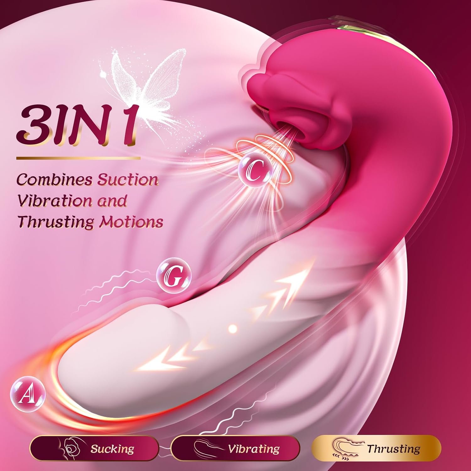 Vibrador 3 en 1 con Succión Clitoris y Empuje de Punto G con Caja de Regalo - 20cm